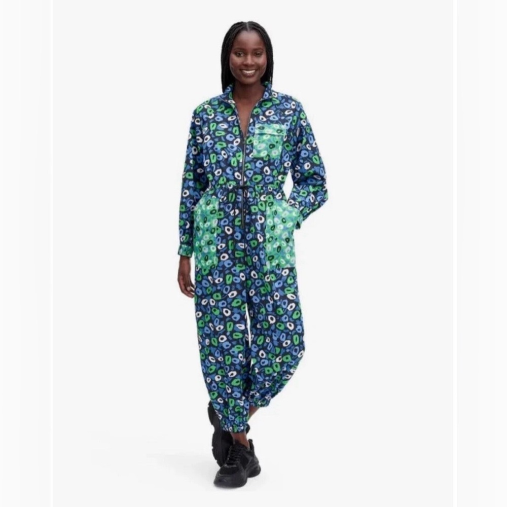 Women's Nylon Jazz Dot Green Sports Jumpsuit - DVF - Size M